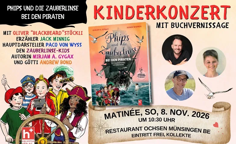 Veranstaltungsflyer: Phips und die Zauberlinse bei den Piraten, 08. November 2026. Alle Veranstaltungsdaten stehen auch neben dem Bild.